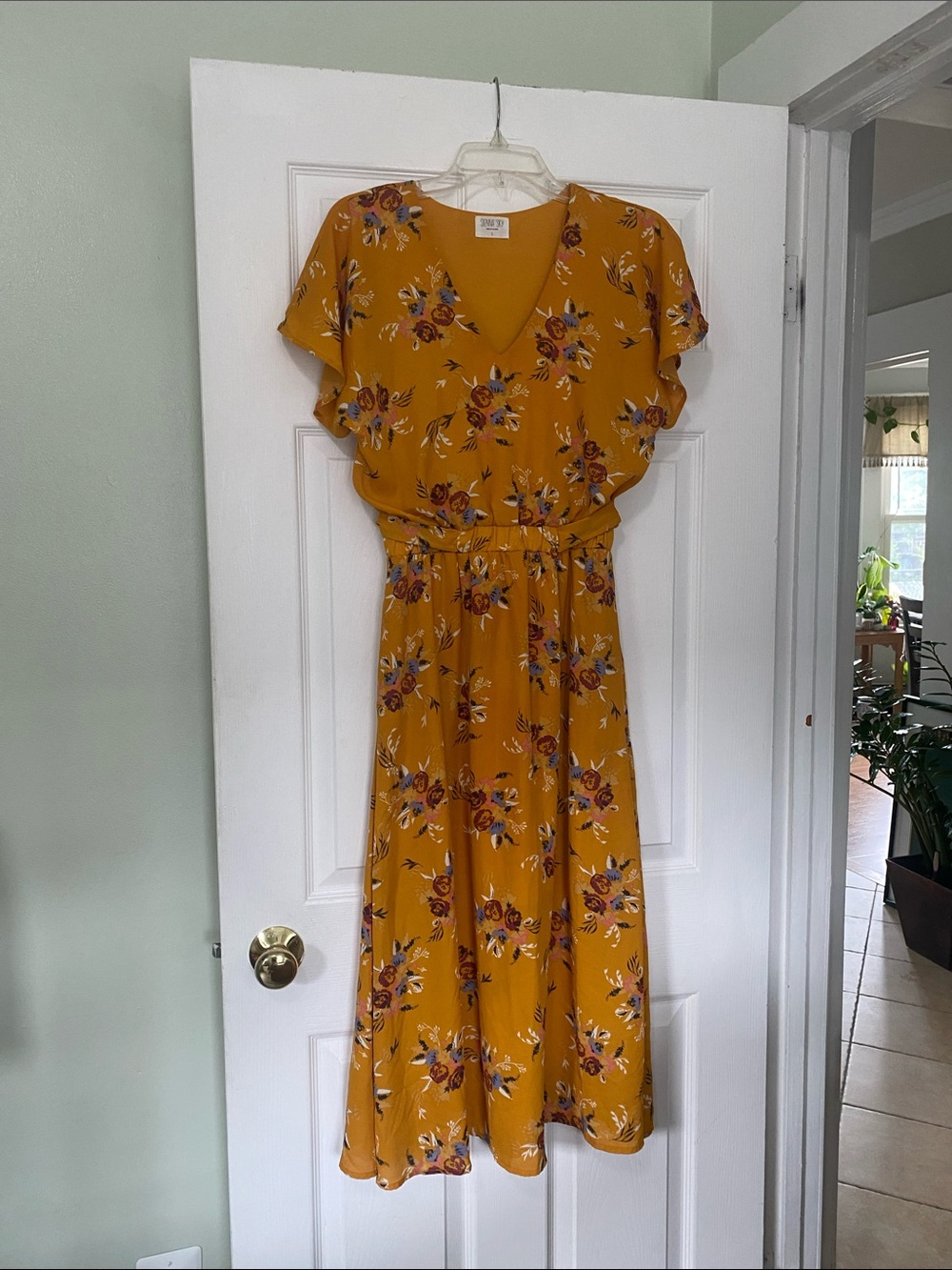 Sienna Sky Mustard Floral V-Neck Flutter Sleeve Maxi
